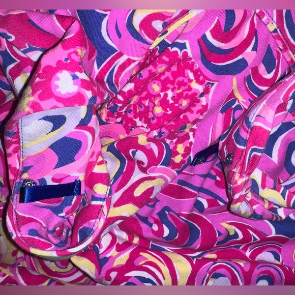 Lilly Pulitzer Sloane Pink Iris Blue Lillys Lagoon V-Neck Maxi Dress XS Flaw - Picture 4 of 5